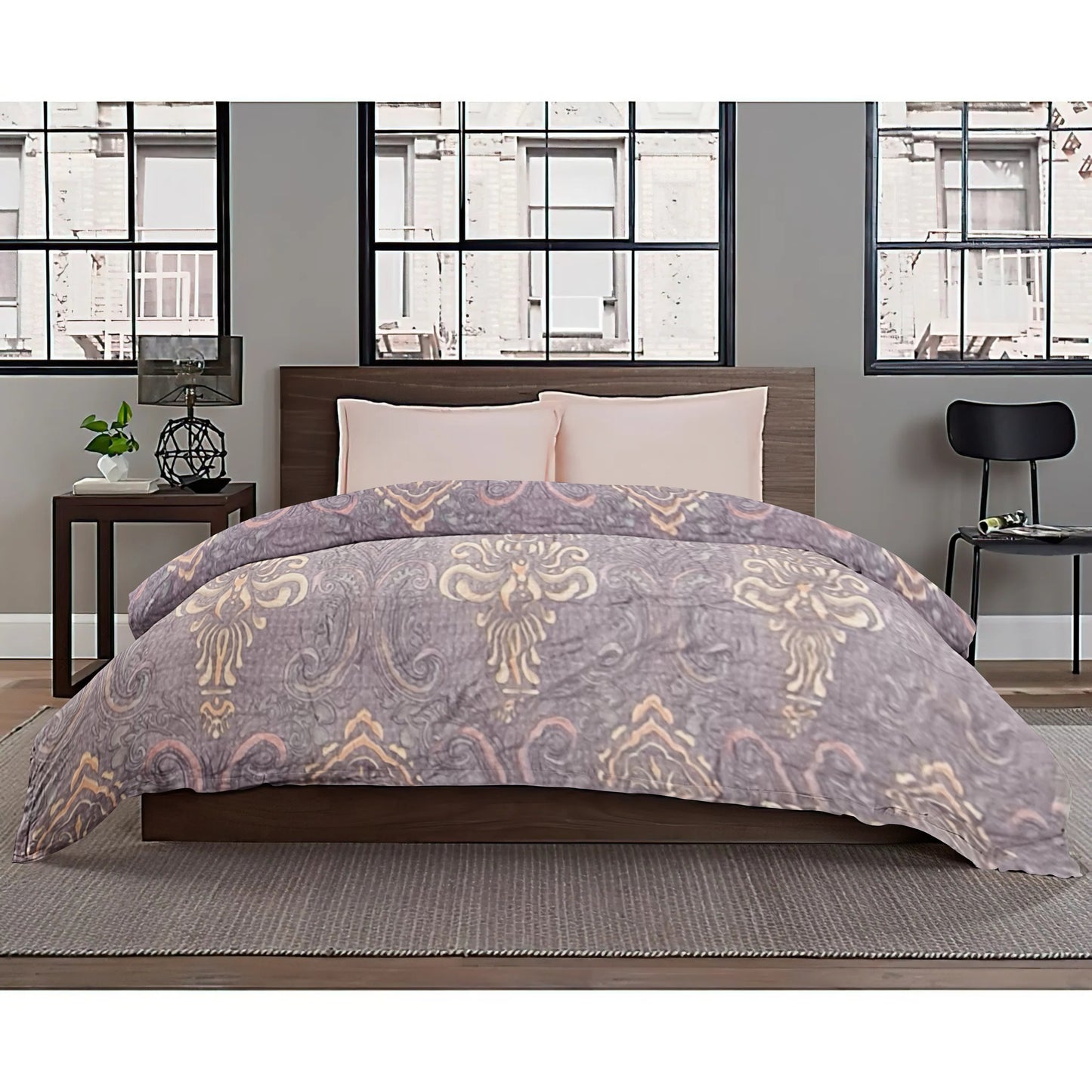 All Weather Quilted Comforter Set Soft and Plush Royal Pillars Purple