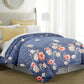 All Weather Quilted Comforter Set Soft and Plush Large Pink and White Floral on Navy Blue