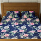 Fitted Bedsheet Set Pure Cotton 3 Piece set Large Pink and White Floral on Blue