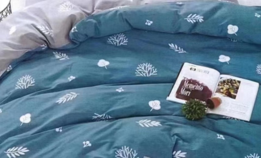 Fitted Bedsheet Set Pure Cotton 3 Piece set Small Leaves on Bottle Green
