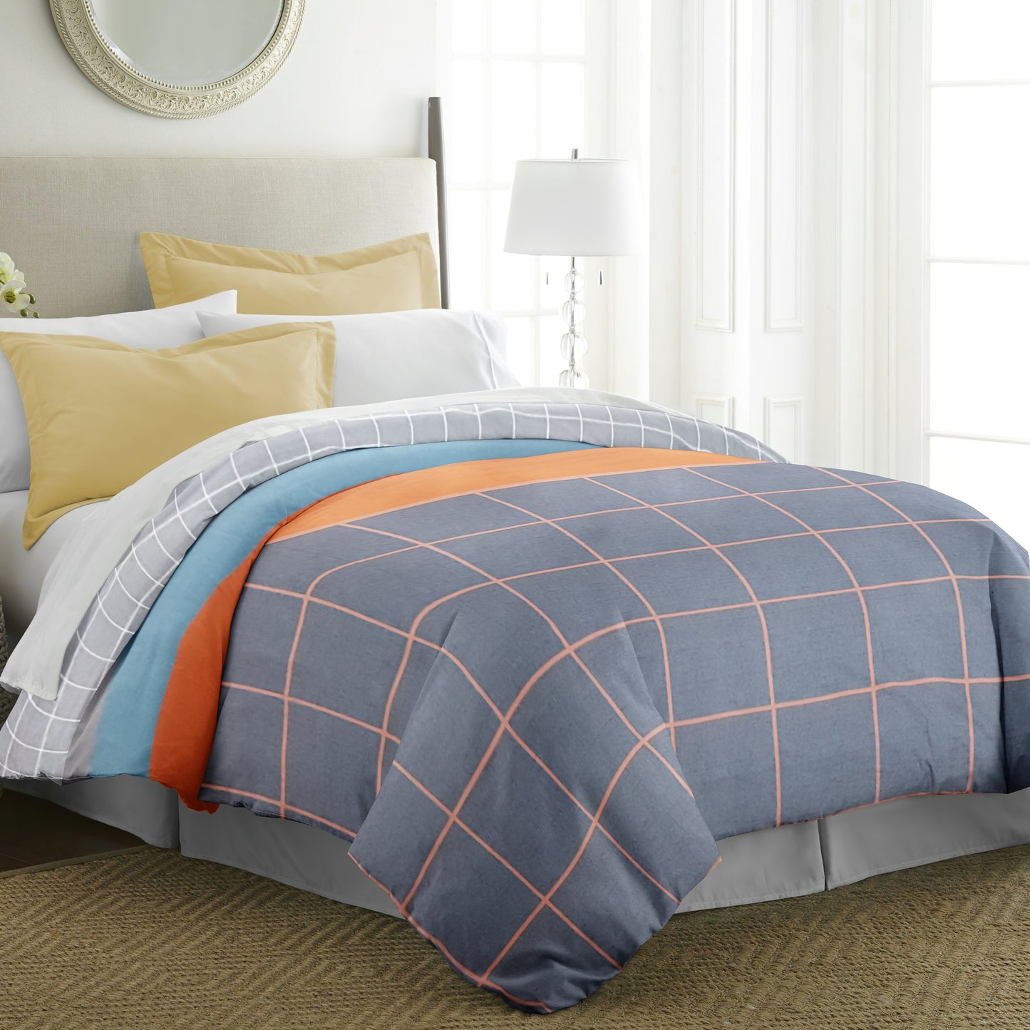 Duvet/Quilt Covers Soft Plush Pure Cotton Printed Checks on Grey