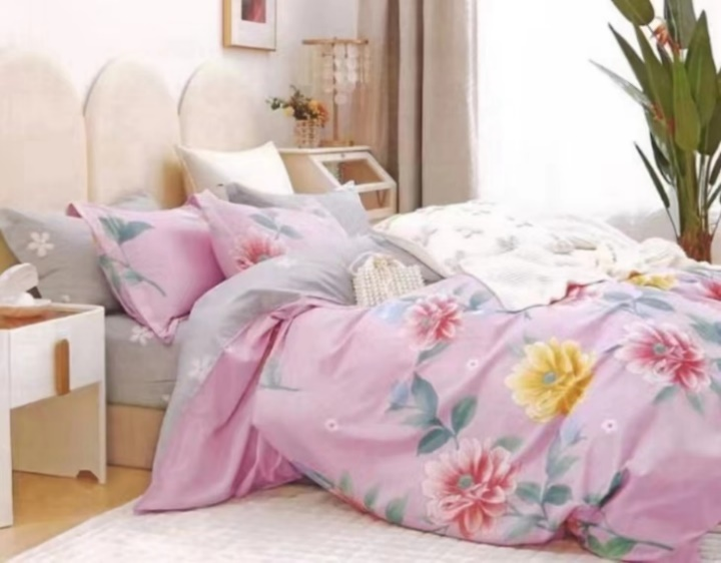 Fitted Bedsheet Set Pure Cotton 3 Piece set Large Yellow Red Floral on Pink