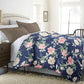 All Weather Quilted Comforter Set Soft and Plush Pink and White Floral on Blue